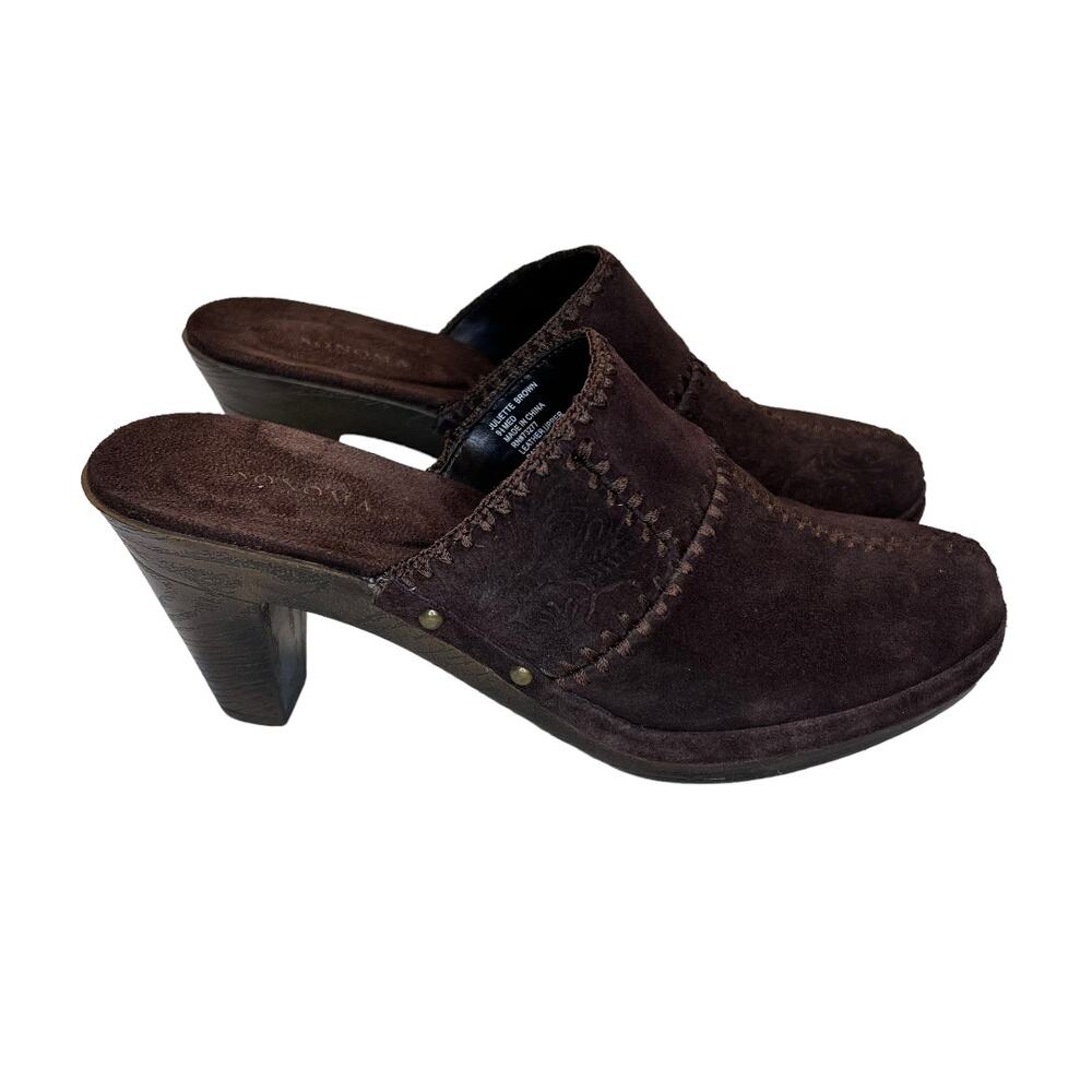 Sonoma Juliette Brown Suede Leather Slip On Mules Clogs Shoes Sz 9.5M - Picture 7 of 13